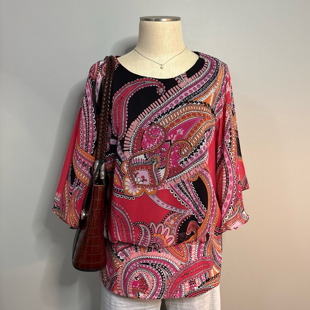 Coco Bianco Pink and Orange Paisley Blouse